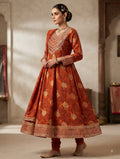 Ethnic Elegance Rust Orange Zari work Anarkali