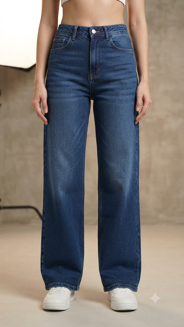 H&M Woman's High-West Wide Leg Dark Blue Jeans