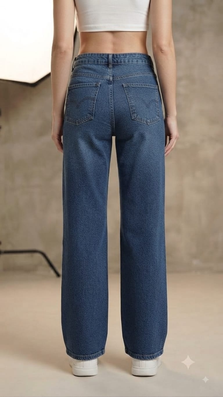 H&M Woman's High-West Wide Leg Dark Blue Jeans